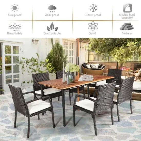 Costway 7PCS Patio Rattan Dining Set Table Top W/Umbrella Hole image {6}