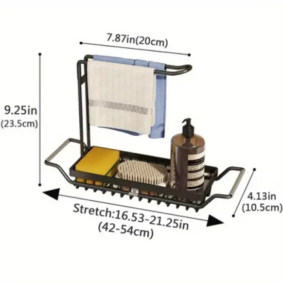 Hachikiko Large Expandable Sink Organizer - Black Retractable Storage Basket with Drain Holes for Sponges, Soap & Cleaning Supplies image {3}