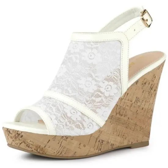 Allegra K Women's Open Toe Platform Heel Lace Wedges Sandals image {8}