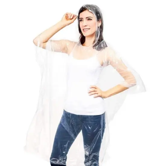 Juvale 20 Pack Disposable Rain Ponchos Family Pack, Emergency Ponchos with Hood, Clear Plastic, One Size Fits All image {5}