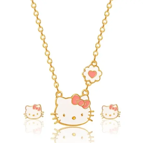 Hello Kitty Girls Necklace Stud Earrings Jewelry Set - 18+3" image {8}