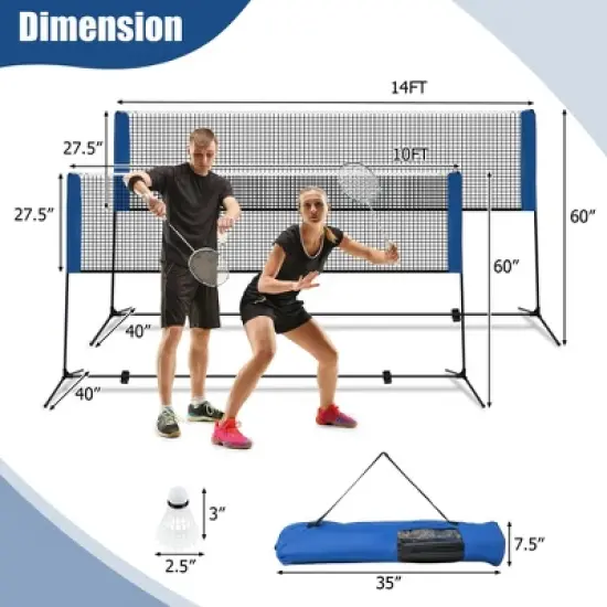 Costway 10FT Adjustable Badminton Net Set W/2 Shuttlecocks Portable Carry Bag image {3}