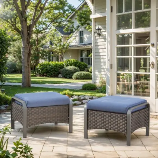 Gymojoy Outdoor 2 Pieces Patio PE Rattan Ottomans with Removable Cushions image {9}