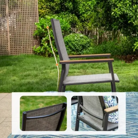 3pc Patio Dining Set with Small Square Table with Umbrella Hole & Lightweight Sling Chairs - Captiva Designs: Outdoor Furniture for Balcony image {7}