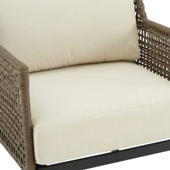 Southwick 5pc Outdoor Wicker Conversation Set with 4 Arm Chairs & Dante Fire Table - Cream/Light Brown - Crosley image {7}
