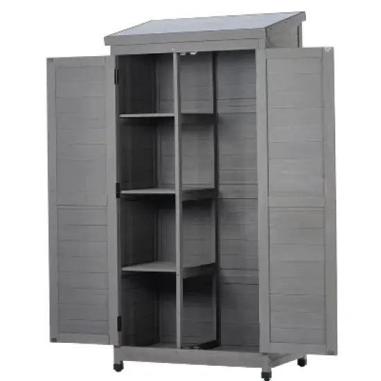 Outdoor Storage Cabinet and Metal Top,Garden Storage Shed,Outdoor 68 Inches Wood Tall Shed for Yard and Patio image {7}