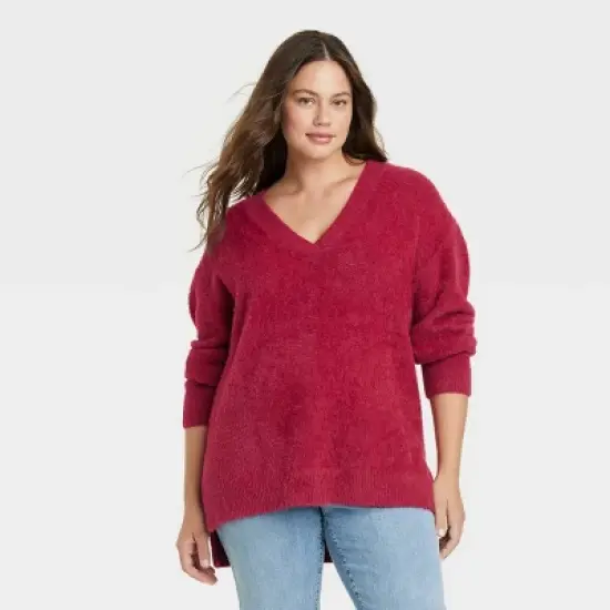 Women's Fuzzy V-Neck Tunic Pullover Sweater - Ava & Viv&trade; image {5}