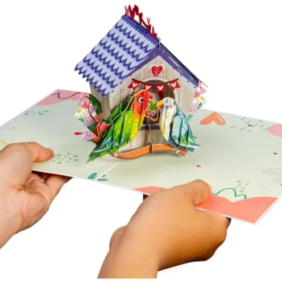 Frndly by Paper Love 3D Love Birds House Pop Up Card - 8" x 6" image {3}