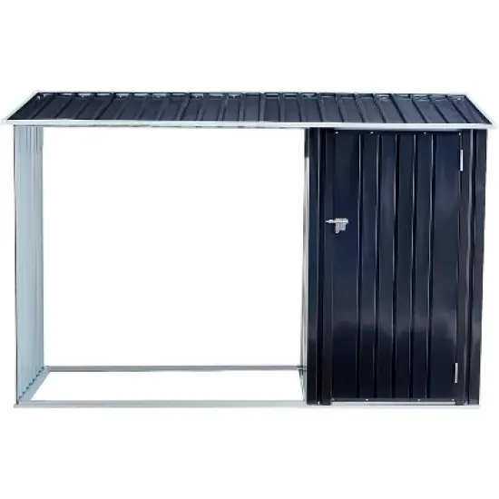 Acekool 5x8 FT Galvanized Steel Outdoor Storage Shed with Sloped Roof, Lockable Door, Firewood & Tool Storage for Backyard and Patio image {7}