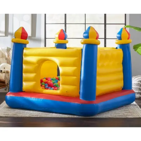 Intex Inflatable Jump-O-Lene Kids Ball Pit Castle Bouncer for Ages 3 to 6 Years Old and Wet Set Adhesive Vinyl Tube Repair Patch 6 Pack Kit image {3}