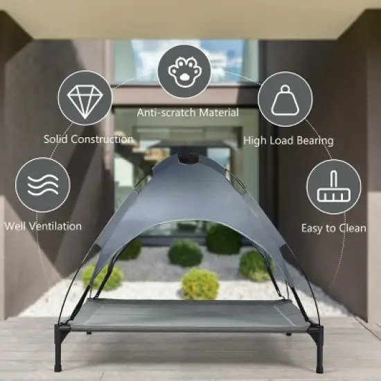Costway 42'' Portable Elevated Dog Cot Outdoor Cooling Pet Bed w/ Removable Canopy Shade image {7}