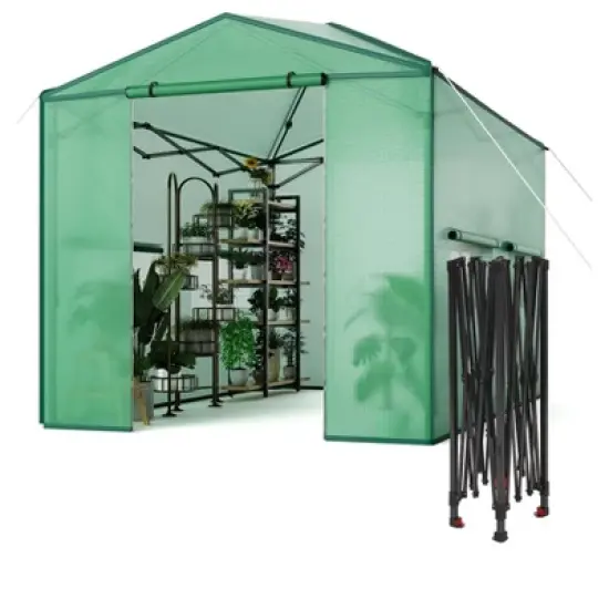 Portable Greenhouse, Instant Pop-Up Plant Gardening Green House Canopy, Outdoor Grow Tent with Zippered Doors, Roll-Up Side Windows image {8}