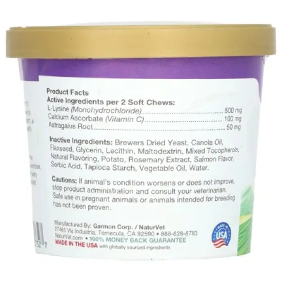 NaturVet L-Lysine Immune Support + Antioxidants, For Cats, 60 Soft Chews, 3.1 oz (90 g) image {1}