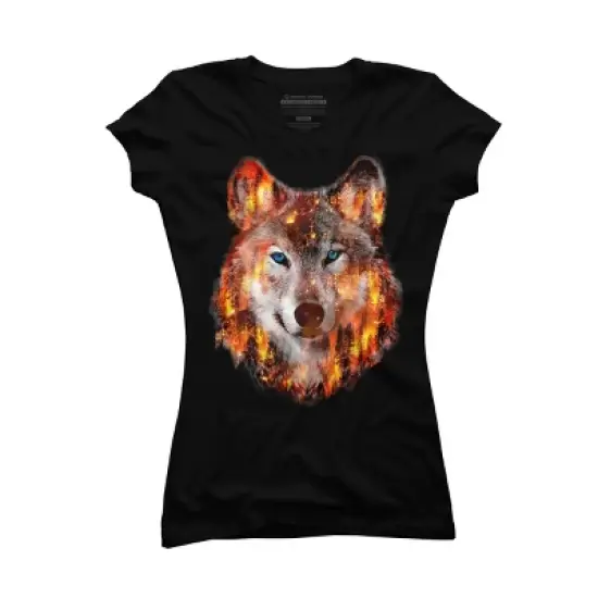 Junior's Design By Humans Wolf Escape From Forest Fire By hkartist T-Shirt image {2}