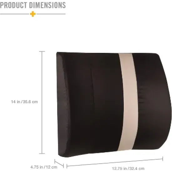 HealthSmart Lumbar Support Pillow, Back Pillow, Office Chair Pillow with Insert and Strap, Black with Tan Stripe, 14 x 13 Inches image {2}