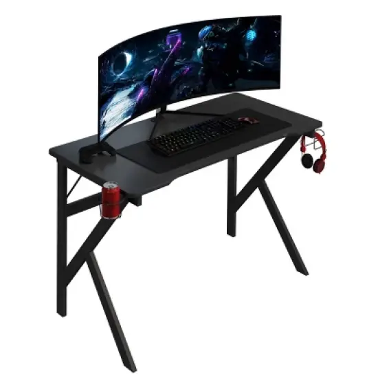 Lavish Home Gaming Computer Desk with Cup Holder, Headphone Hanger, Cable Management, Black image {4}