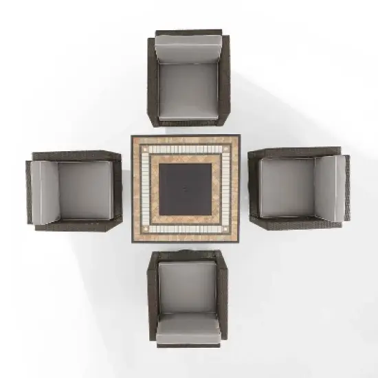Palm Harbor 5pc Outdoor Wicker Conversation Set with Fire Table - Gray - Crosley image {8}