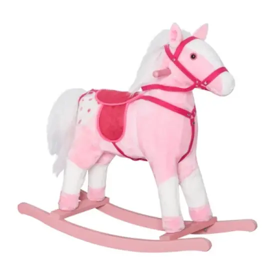 Qaba Kids Plush Toy Rocking Horse Pony Toddler Ride on Animal for Girls Pink Birthday Gifts with Realistic Sounds image {6}