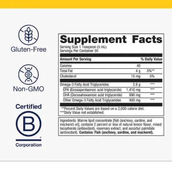 Metagenics OmegaGenics Fish Oil 2400mg, High Potency Omega-3, Heart & Immune Support, Lemon Flavor, Non-GMO, Gluten-Free, 30 Servings image {1}