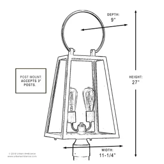 Urban Ambiance Luxury Modern Farmhouse Outdoor Post/Pier Light,  27"H x 11.25"W,  Olde Bronze Finish, UHP1004 image {5}