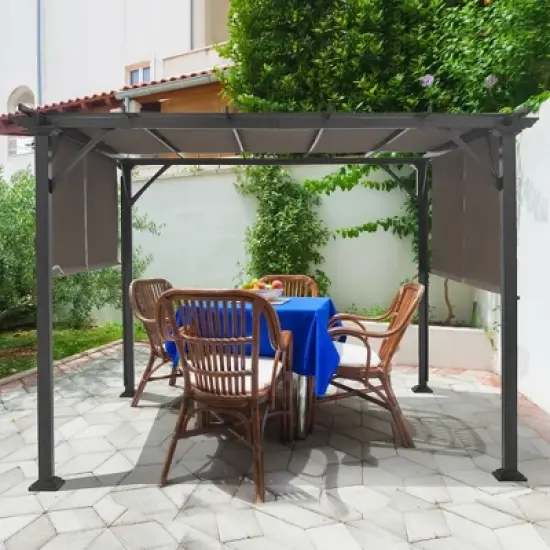 Costway 2PCS 16x4 Ft Universal Replacement Canopy for Pergola Structure Sun Awning Brown image {3}