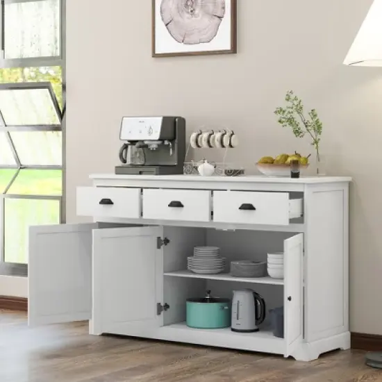Costway 3 Drawers Sideboard Buffet Cabinet Console Table Kitchen Storage Cupboard White image {3}