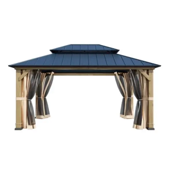 EROMMY 12'x16' Metal Frame Double Roof Gazebo, Outdoor Hardtop Gazebo, Permanent Gazebo Pavilion for Patio image {3}