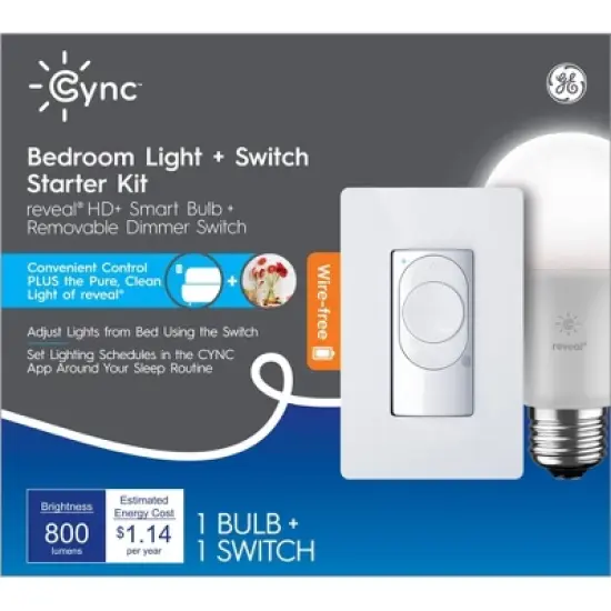 GE CYNC Reveal Smart Light Bulb with Smart Wire-Free Dimmer Switch Bundle image {3}
