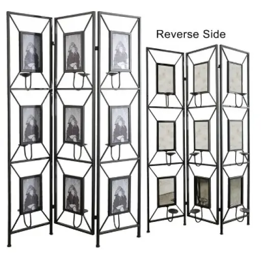 47x71" Room Photo Frames Screen Divider Screens,3 Panel Decorative Screen with Photo Frames,Antique Mirror-The Pop Home image {1}