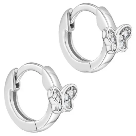 Girl's CZ Butterfly Huggie Hoop Sterling Silver Earrings - In Season Jewelry image {1}