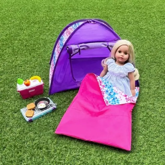 Sophia&rsquo;s Tent and Sleeping Bag Set for 18" Dolls, Purple/Pink image {9}