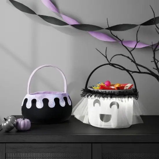 Halloween Round Cauldron Polyester Trick or Treat Decorative Bling Basket Purple - Hyde and EEK! Boutique&trade; image {1}
