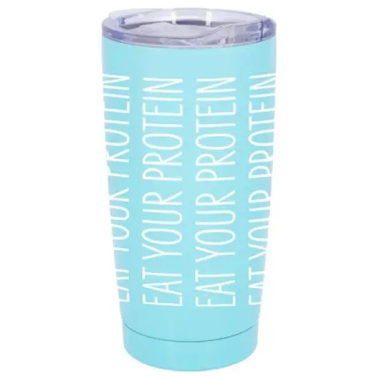 100 North 20 Ounce Stainless Steel On the Go Travel Tumbler With Push Top Lid, Eat Your Protein Teal image {5}