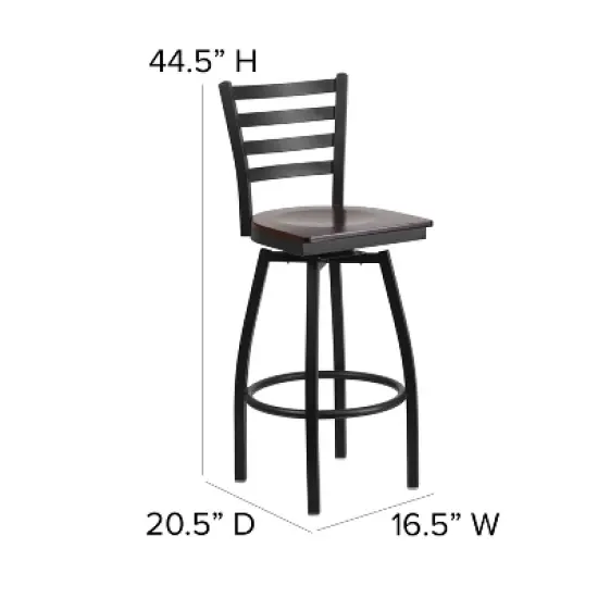 Flash Furniture Black Ladder Back Swivel Metal Barstool image {3}