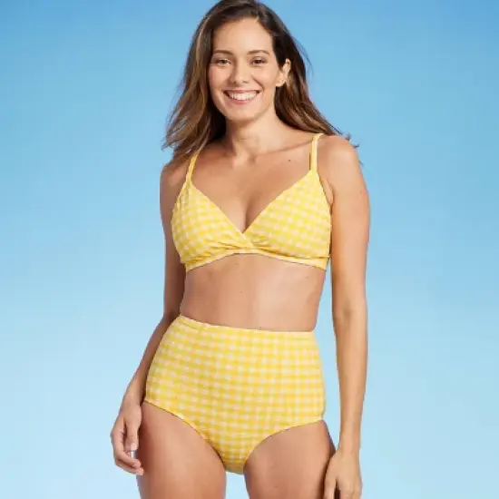 Women's Textured Gingham High Waist Full Coverage Bikini Bottom - Kona Sol&trade; Yellow image {2}