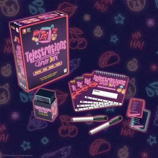 The Op Games Telestrations After Dark 6 Player Game: Party Fun with Cards, Dice, and Dry Erase Boards for 4-6 Participants image {1}