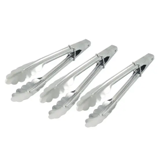 Unique Bargains BBQ Barbecue Buffet Meat Bread Food Metal Clip Locking Tongs Silver Tone 3 Pcs image {3}