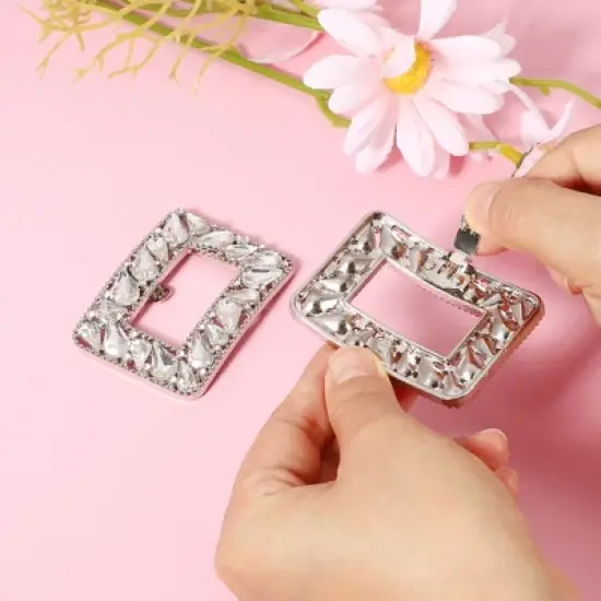 Unique Bargains Women's Square Rhinestone Wedding Shoe Clips Silver Tone 2 Pcs image {2}