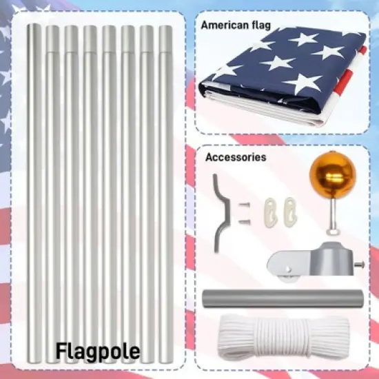 Karl Home 30ft Silver Sectional Aluminum Alloy Flag Pole Kit image {3}