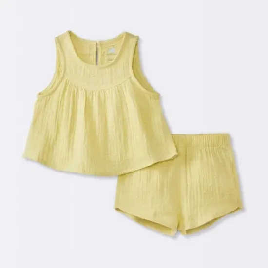 Baby Girls' Swiss Dot Tank Top & Shorts Set - Cloud Island&trade; Yellow image {3}