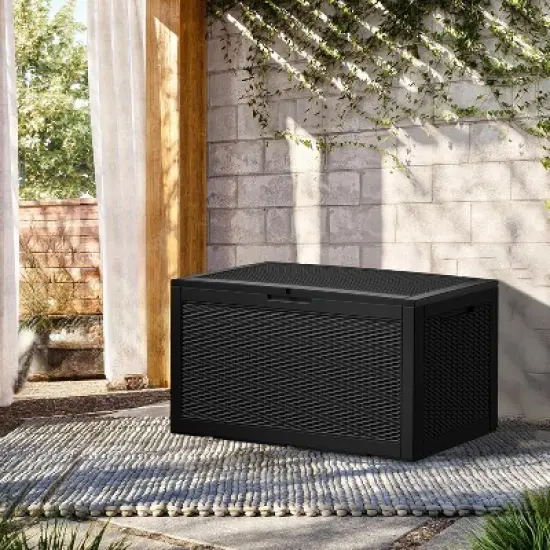 BI&SEA 100 Gallon lockable storage box, waterproof and UV resistant for outdoor mat storage, garden tool and swimming pool accessory storage image {2}