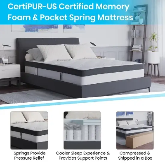 Flash Furniture Capri Comfortable Sleep 12 Inch CertiPUR-US Certified Memory Foam & Pocket Spring Mattress, Mattress in a Box image {15}