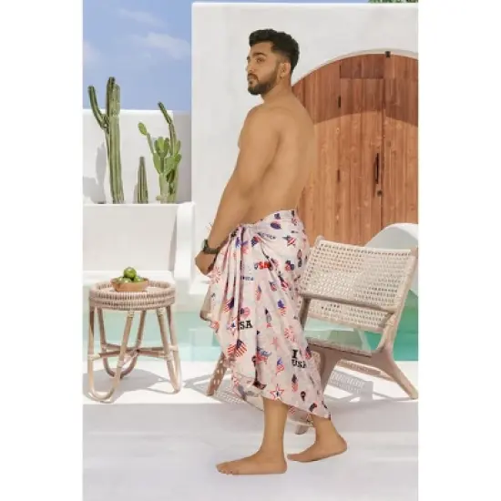 LA LEELA Men's 4th of July USA Patriotic Flag Swimwear Summer Sarong Swim Trunk Pareo Beach Wrap One Size Berry Eagle image {2}