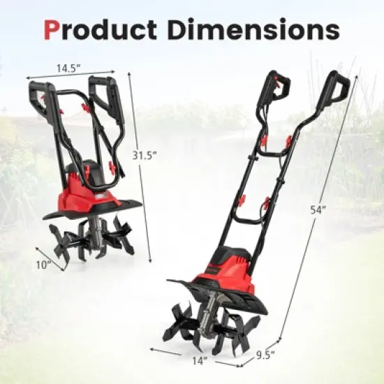 Ironmax Corded Electric Tiller Cultivator, 10 Amp Powerful Foldable Garden Rototiller Red/Yellow image {2}