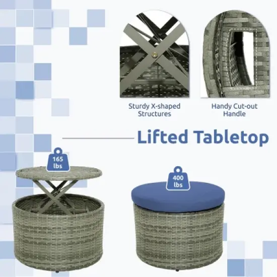 Costway Patio Rattan Daybed Outdoor Sectional Seating with Side Table & Retractable Canopy image {8}