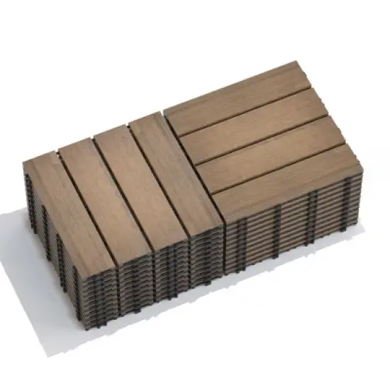 Patio Floor Tiles Pack of 11, WPC Wood-Plastic Composite, DIY Interlocking, Quick Deck, Water Resistant Indoor Outdoor - 11.8" 3D TEAK image {2}