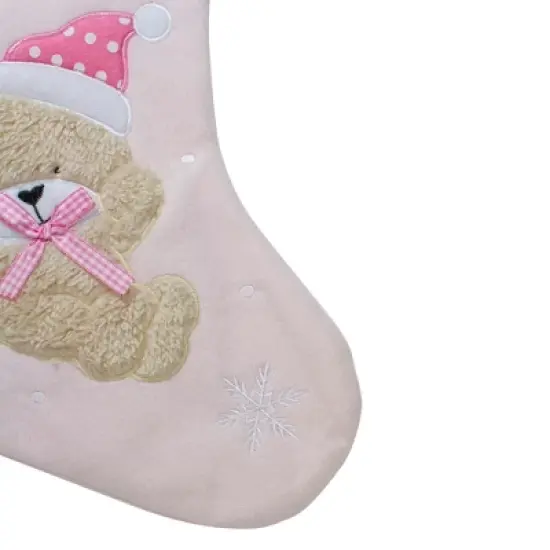 Northlight Baby's 1st Christmas Embroidered Teddy Bear Stocking - 19" - Pink and White image {3}