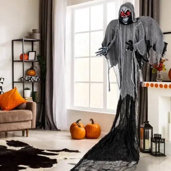 Costway 12.1 Ft Hanging Halloween Decoration Skeleton Ghost with Flickering Red Eyes image {4}