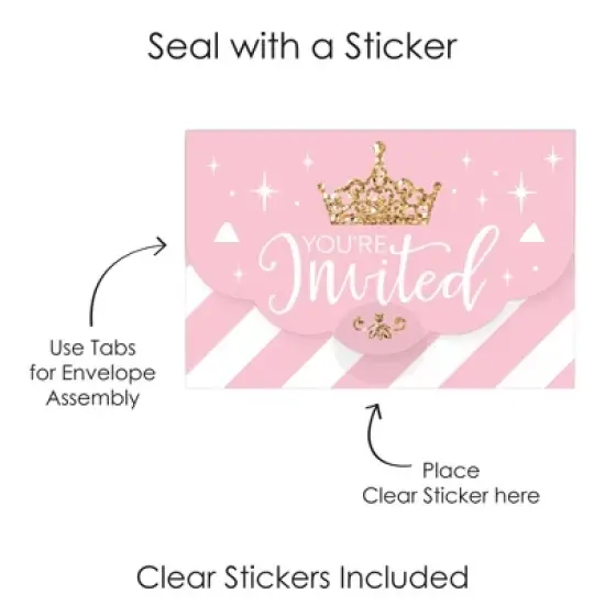 Big Dot of Happiness Little Princess Crown - Fill-In Cards - Pink and Gold Princess Baby Shower or Birthday Party Fold and Send Invitations - Set of 8 image {4}
