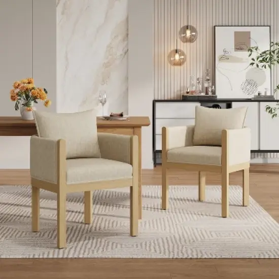 Christopher Knight Home Diana Modern Rubberwood Linen Upholstered Armchairs (Set of 2) image {9}